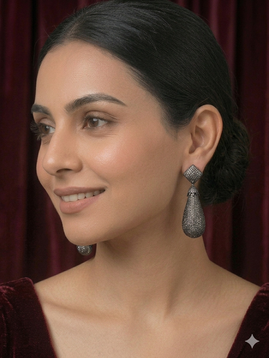 AD Oxidised Zirconia Dangle Earrings