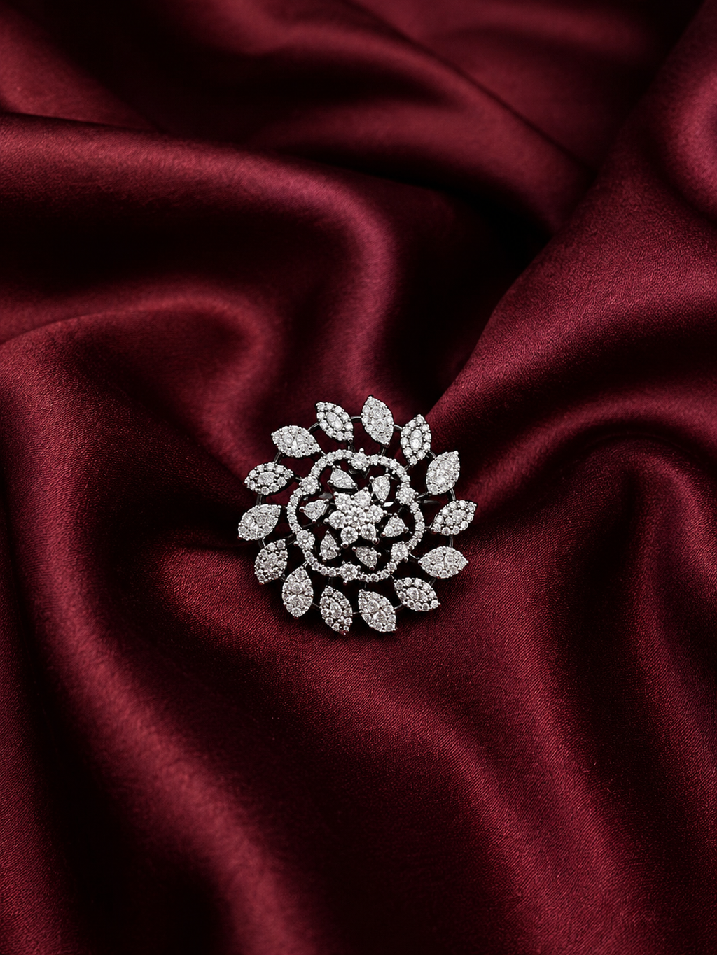 Petal Cascade Silver Ring