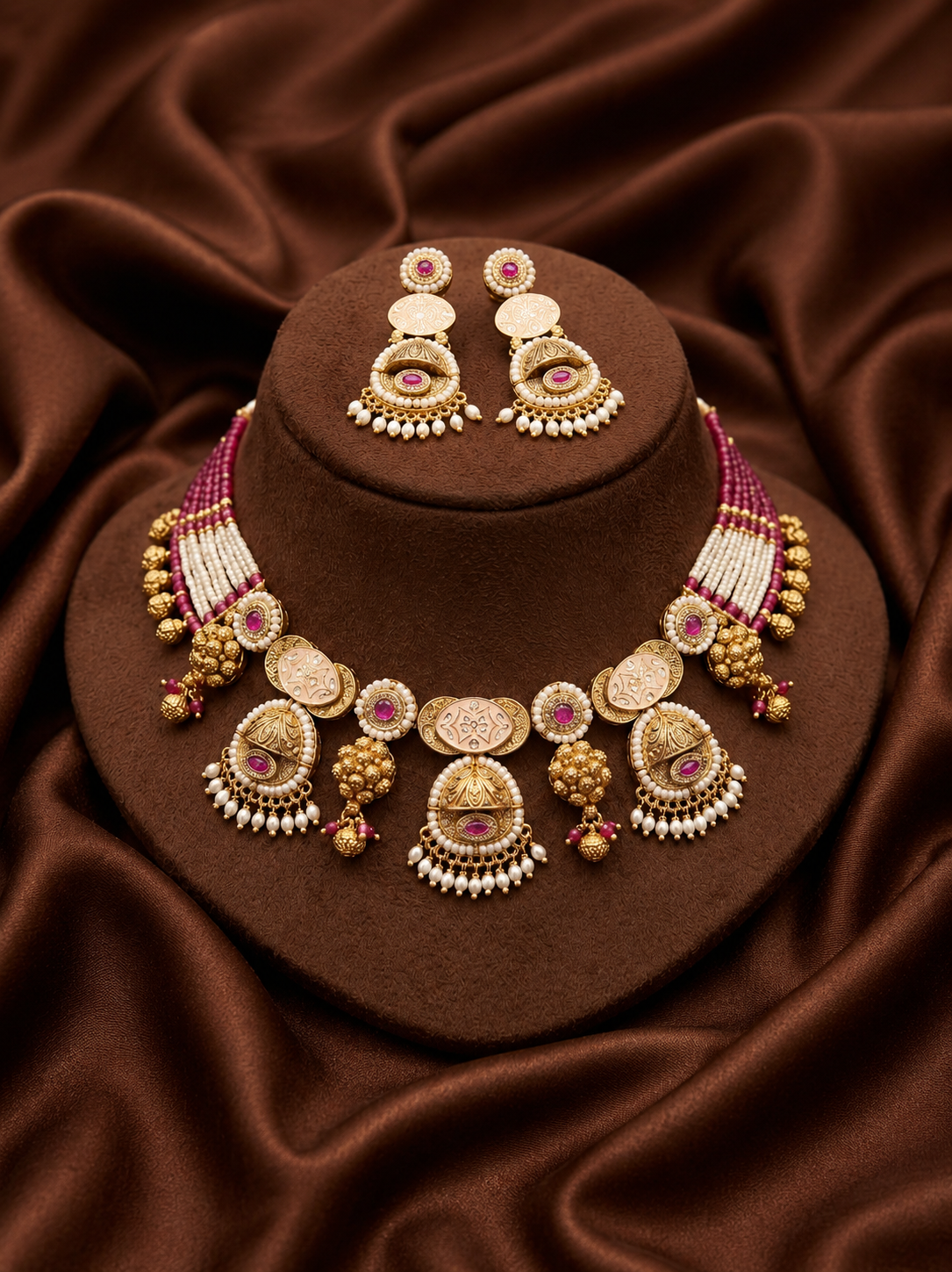 pink choker necklace set