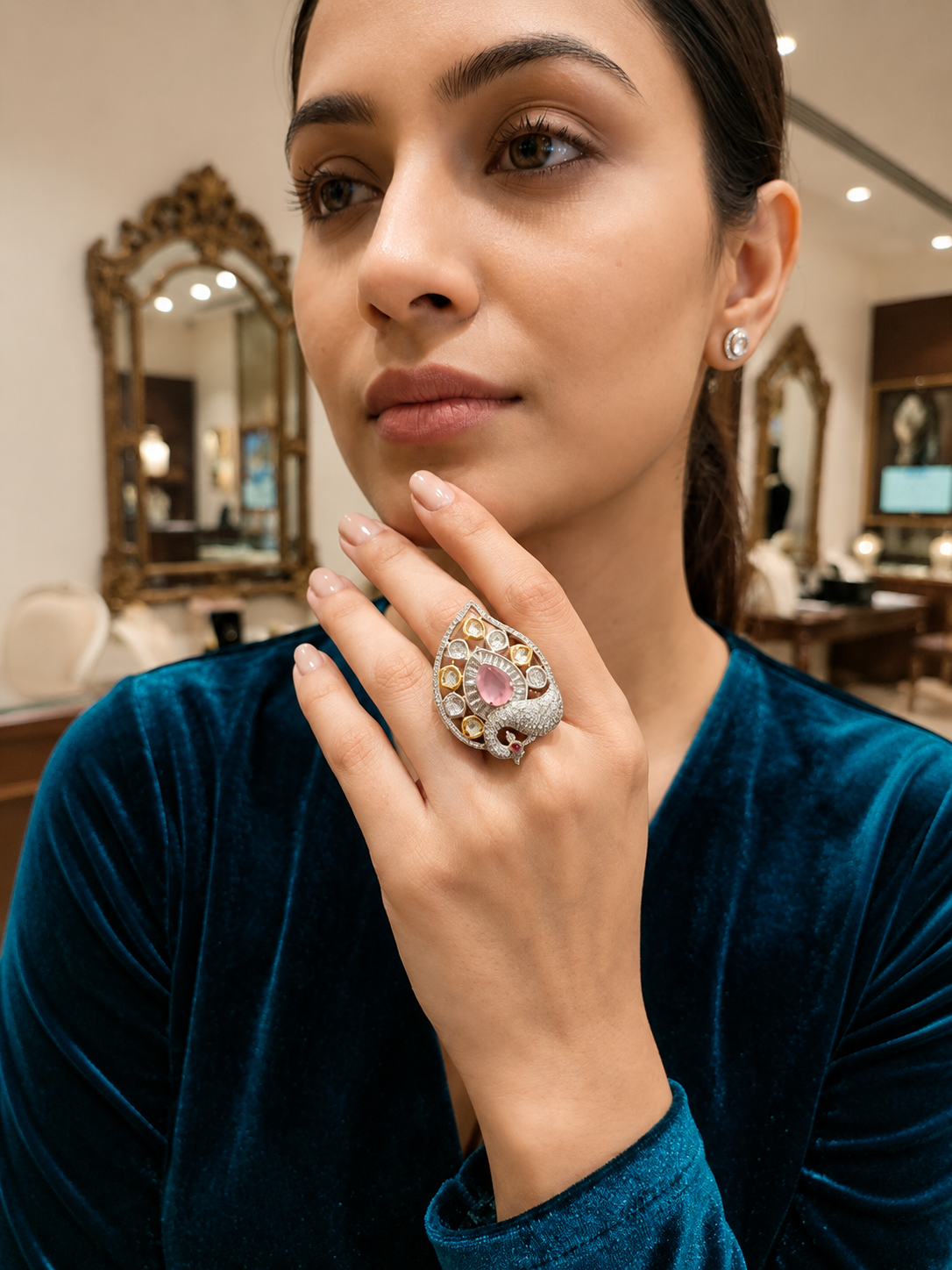 Pink Stone Moissanite Ring