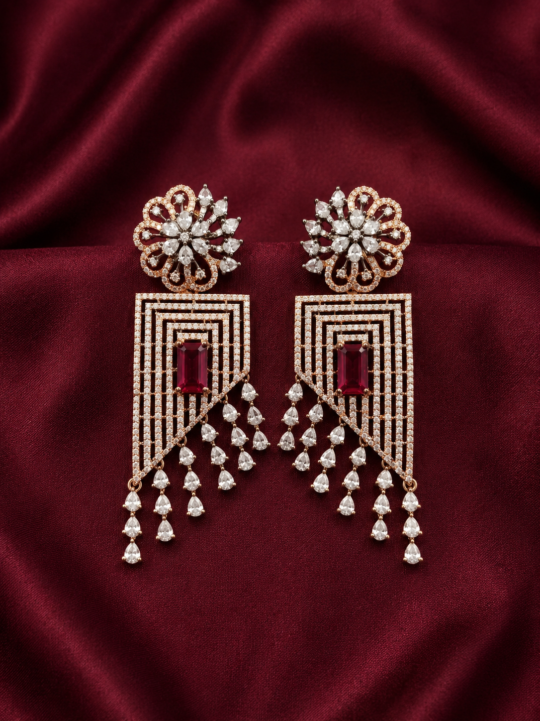 AD Red CZ Crystal Dangler Earrings
