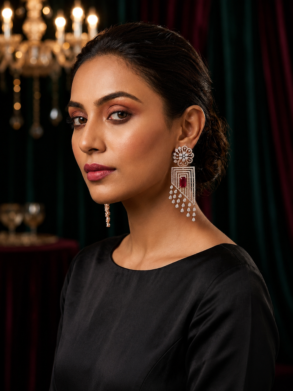 AD Red CZ Crystal Dangler Earrings