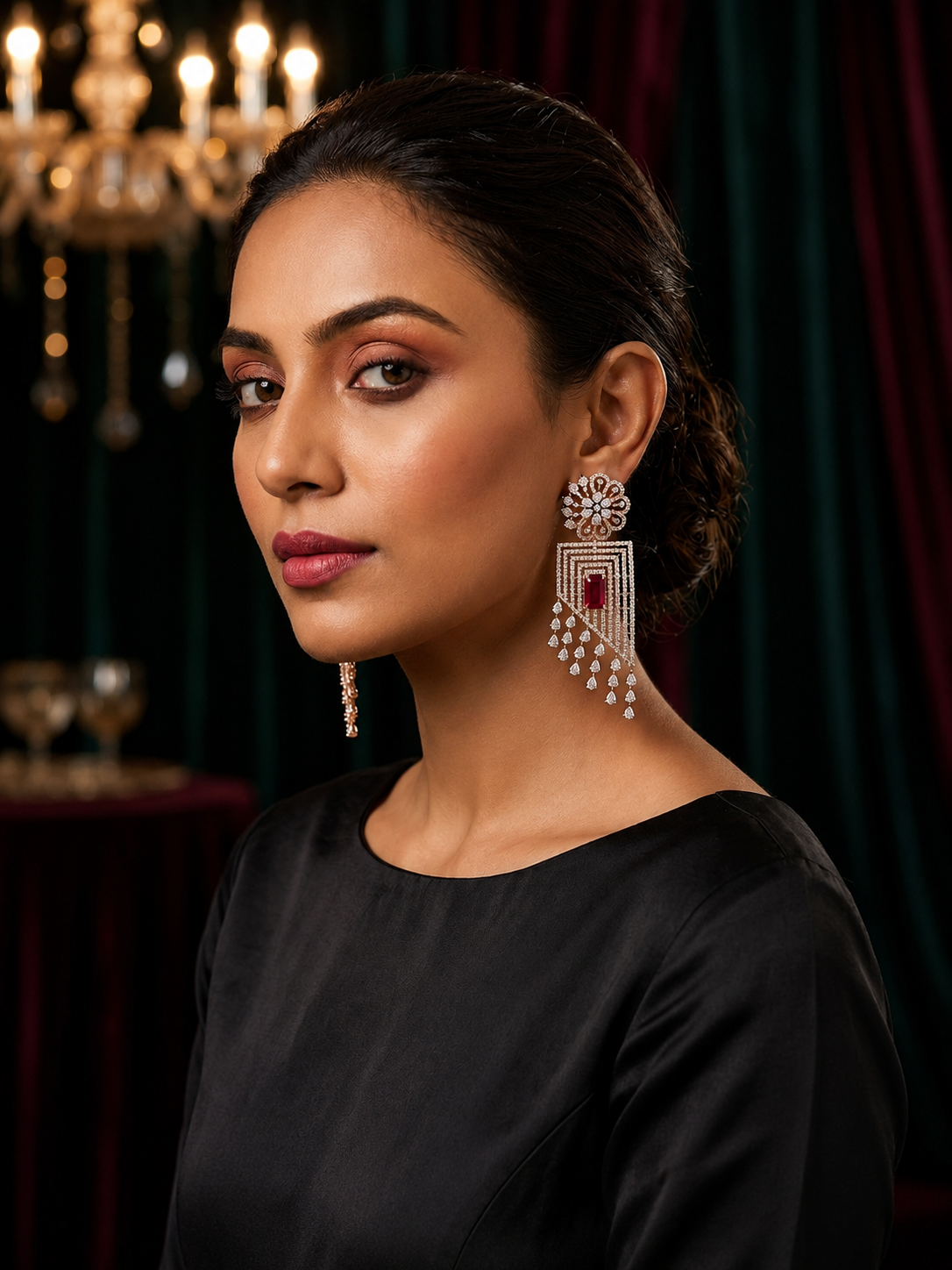 AD Red CZ Crystal Dangler Earrings