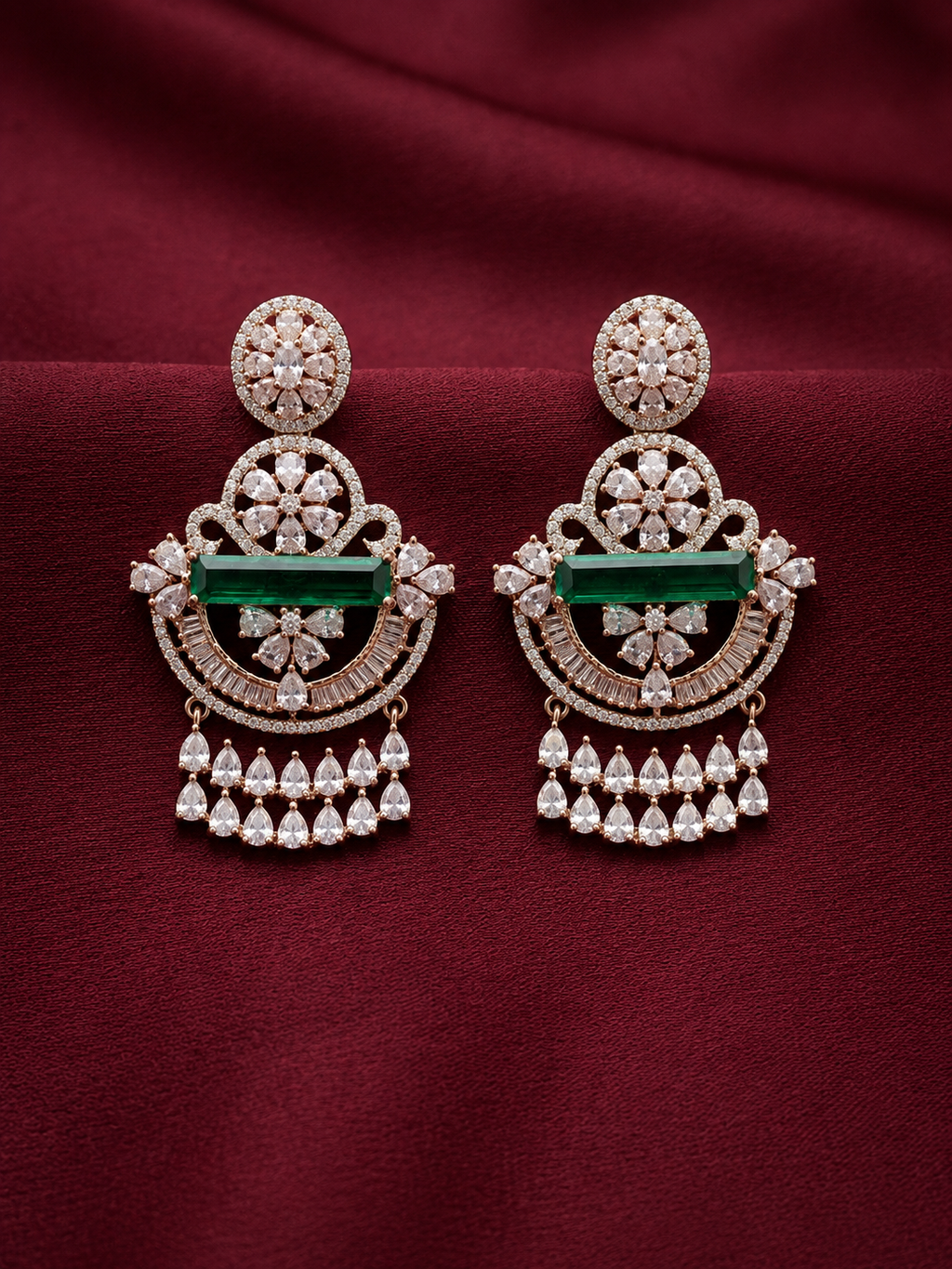 AD Rose Gold Emerald Dangle Earrings
