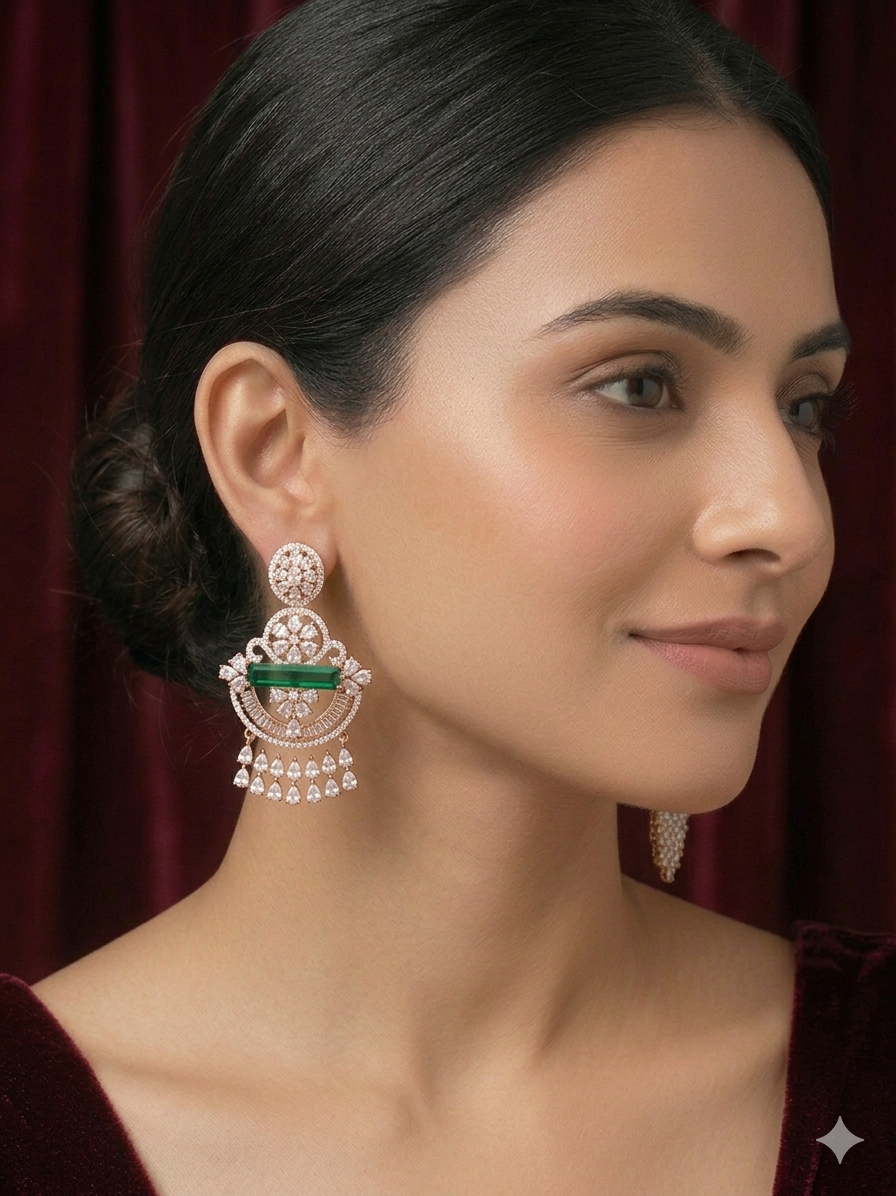 AD Rose Gold Emerald Dangle Earrings