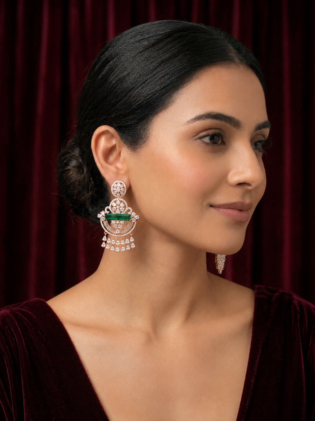 AD Rose Gold Emerald Dangle Earrings