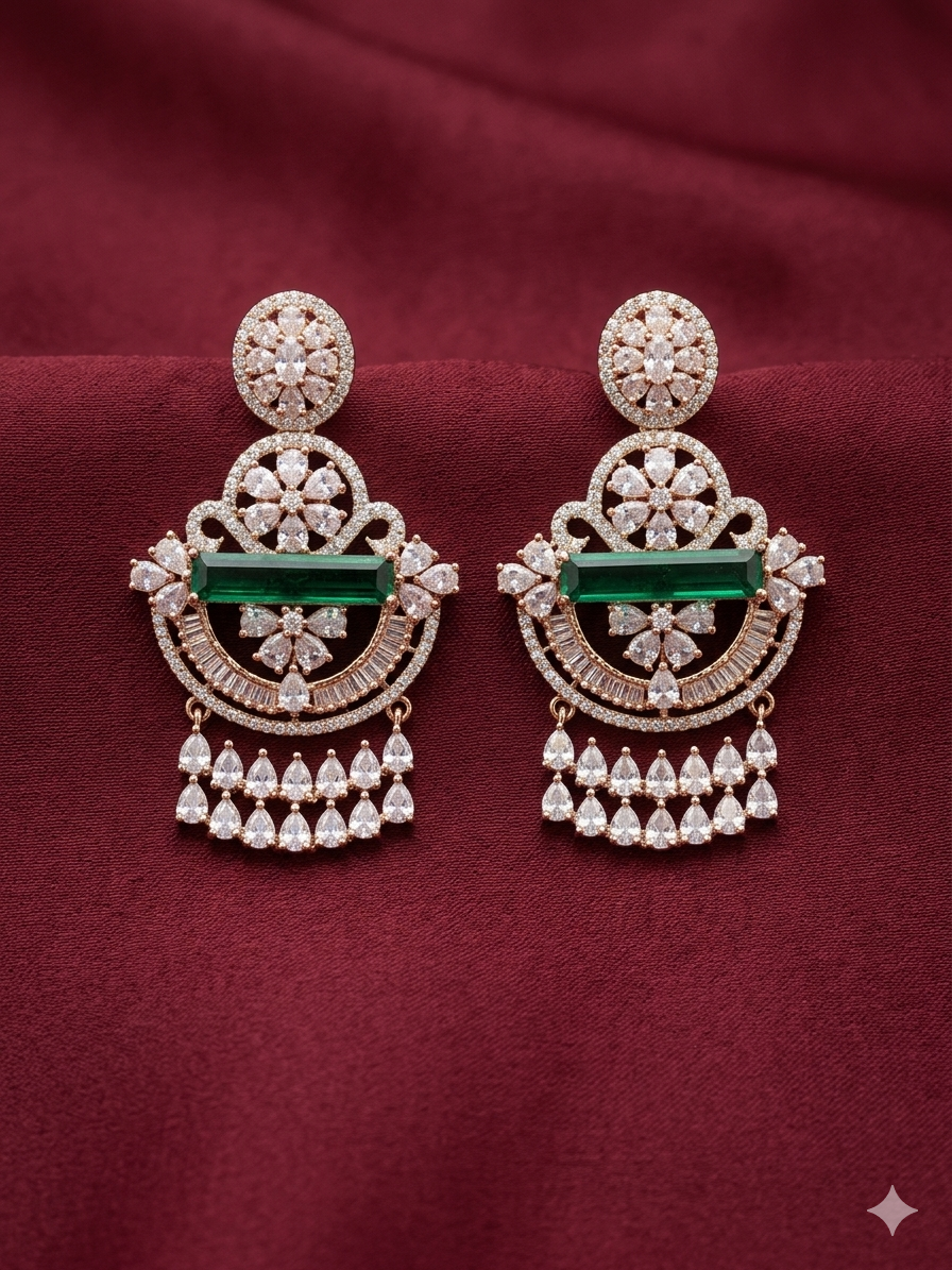 AD Rose Gold Emerald Dangle Earrings