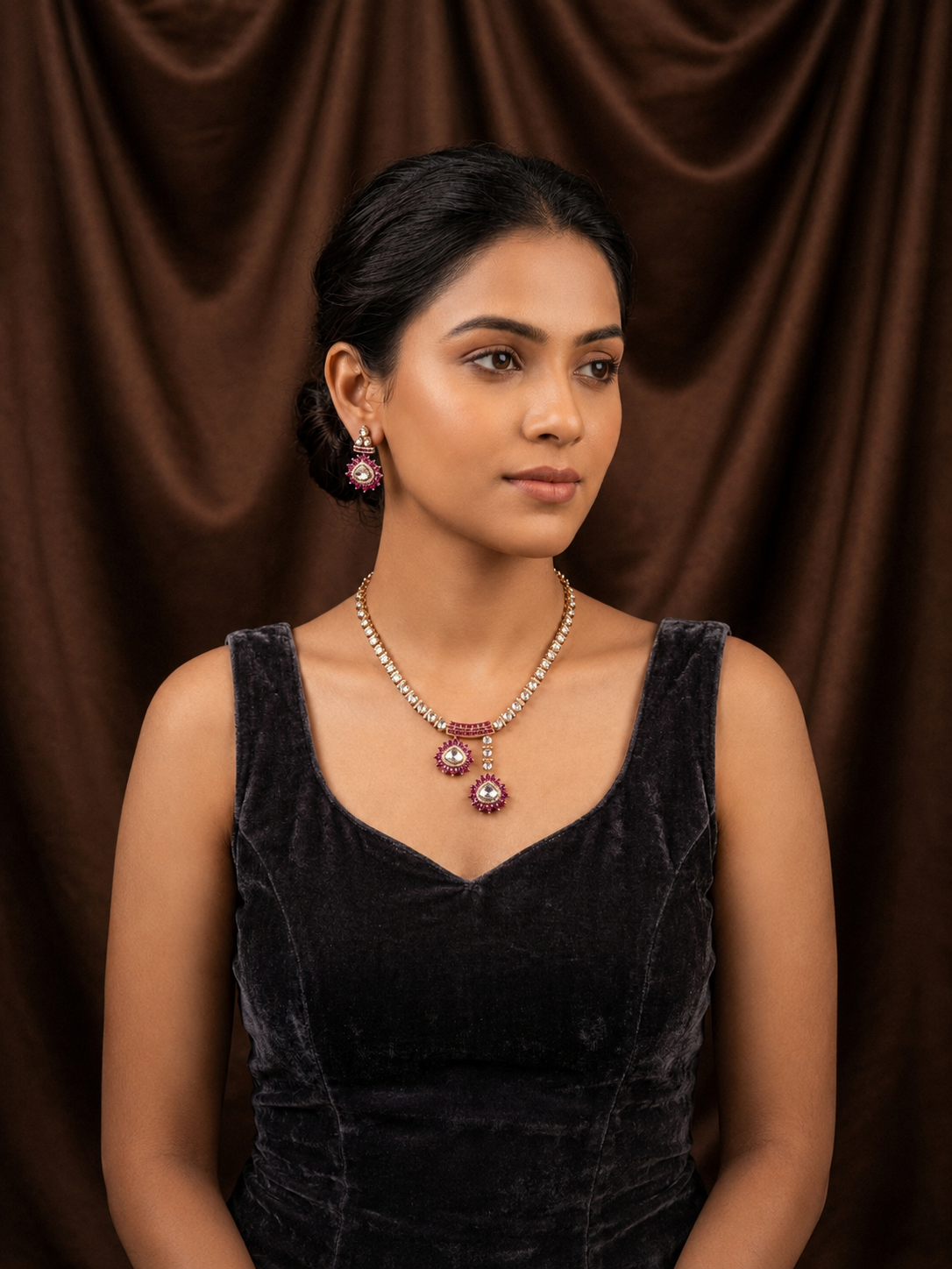 Royal Crimson Jadau Necklace Set