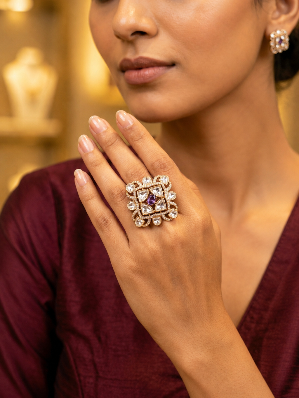 Sqaure Floral Ring