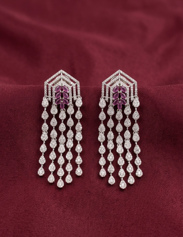 AD Sterling Silver Long Drop Earrings