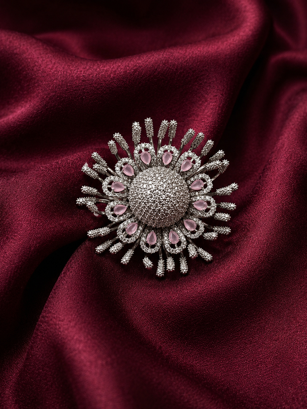 Sunburst Pink Accent Silver Ring
