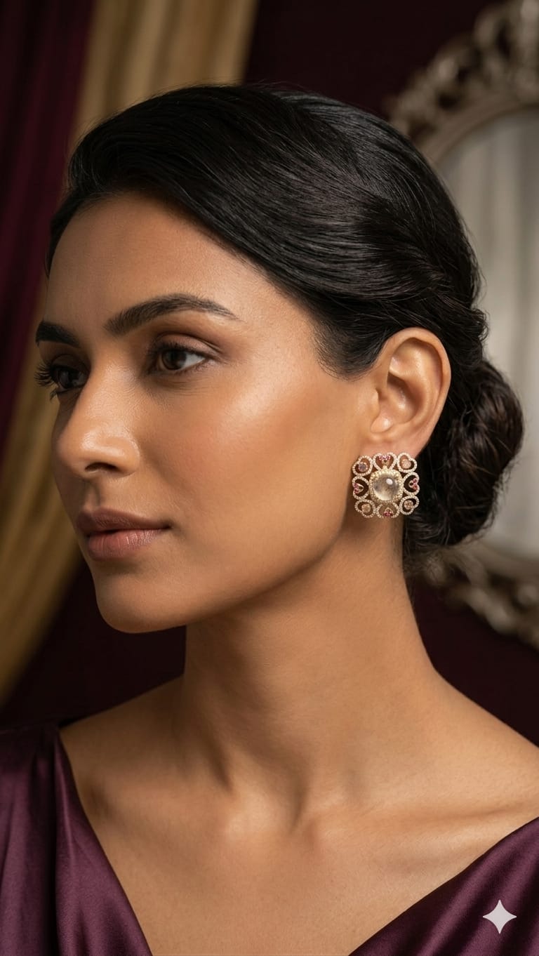 White Polki Diamond Stud
