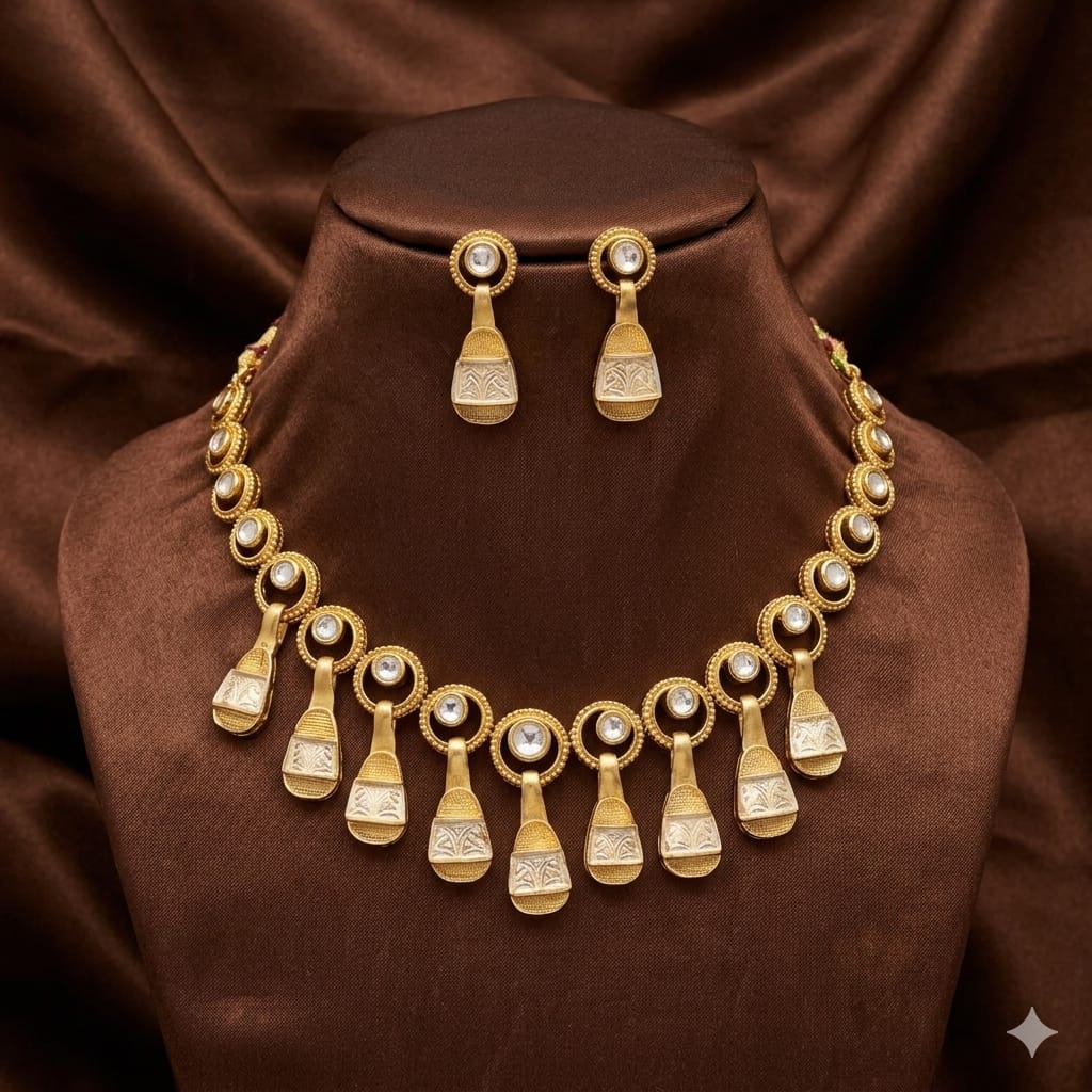 white stone teardrop necklace set
