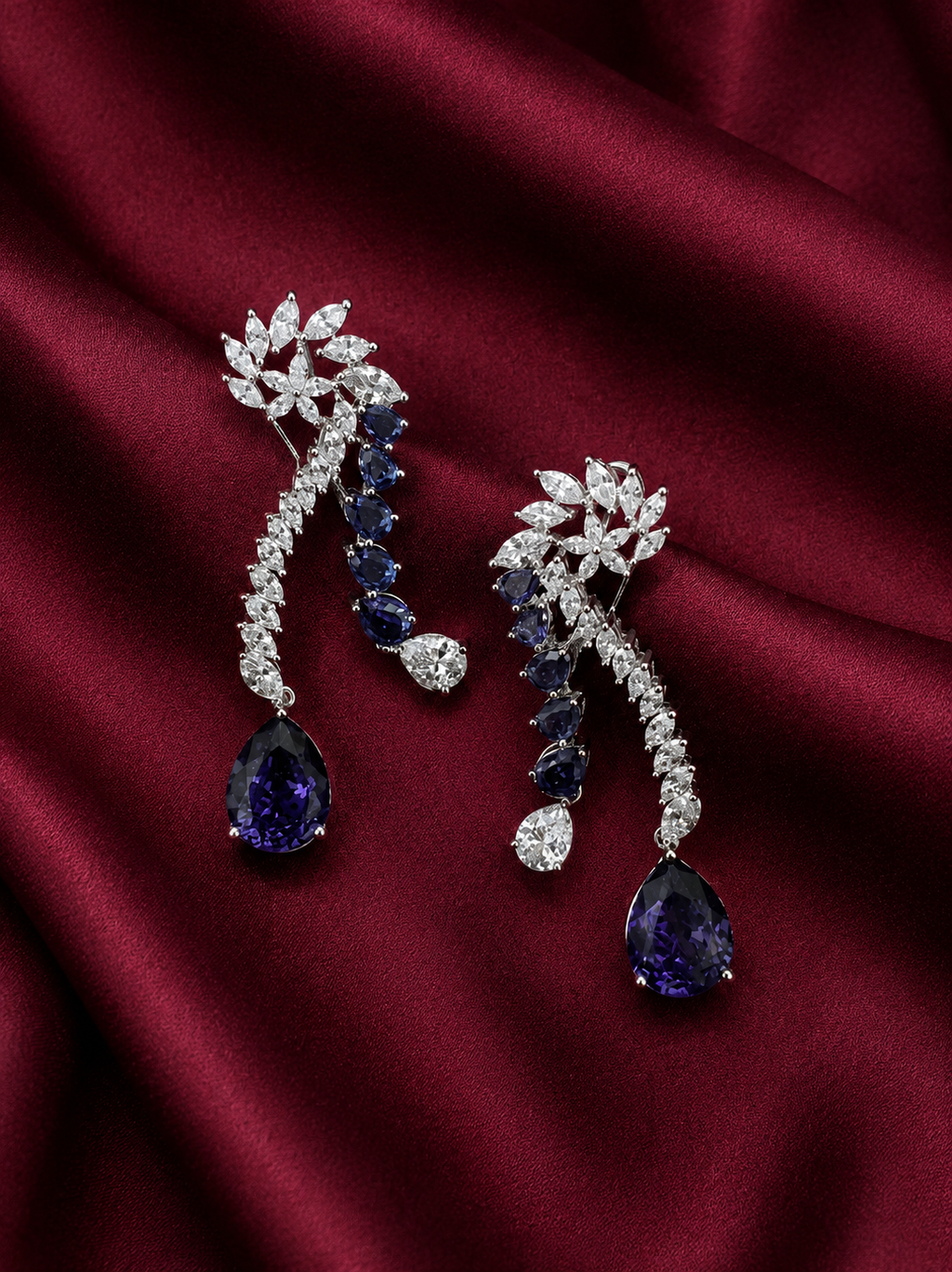 AD Zirconia Violet Ruby Drop Earrings