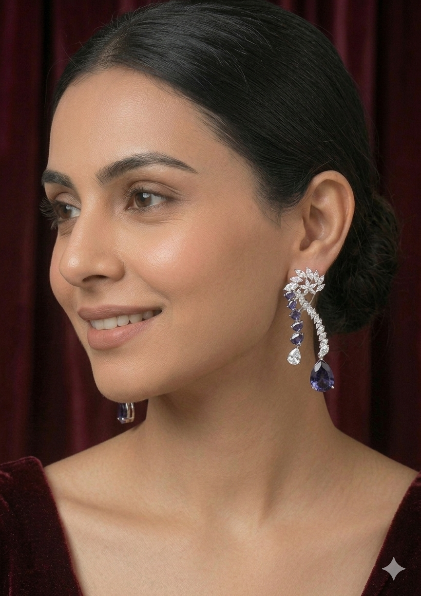 AD Zirconia Violet Ruby Drop Earrings