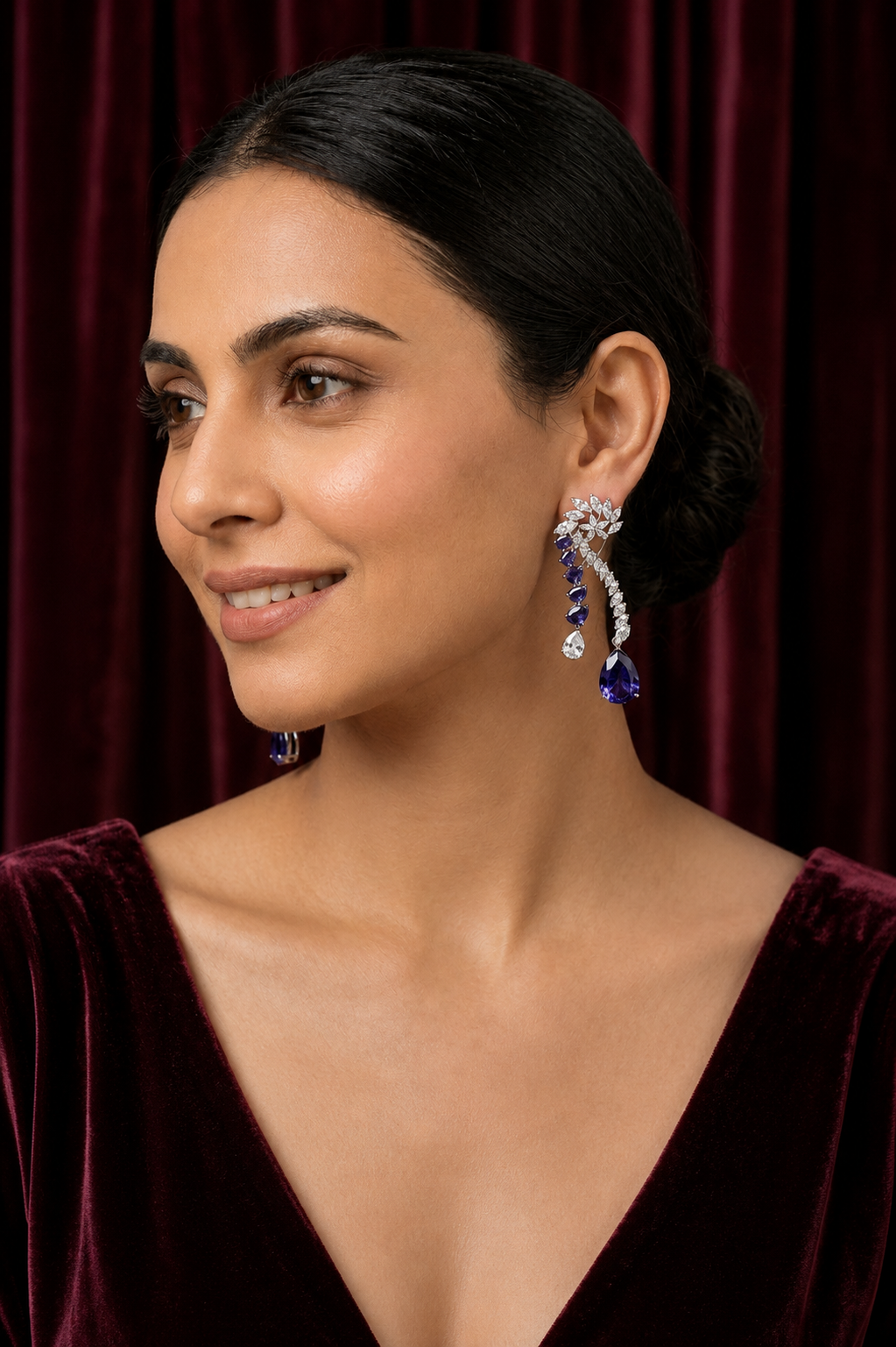 AD Zirconia Violet Ruby Drop Earrings