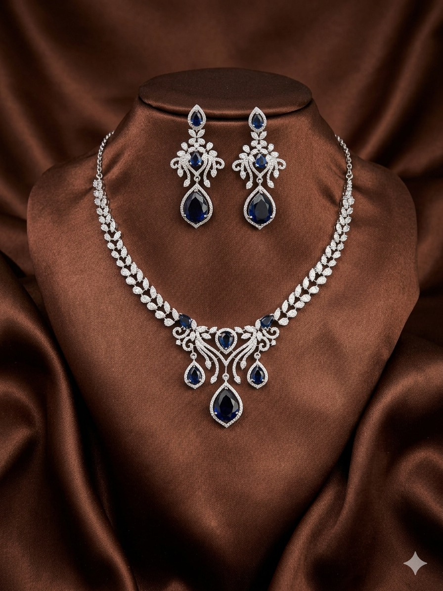 zirconia necklace with  sapphire