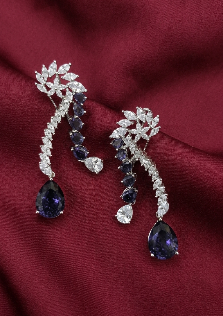 AD Zirconia Violet Ruby Drop Earrings